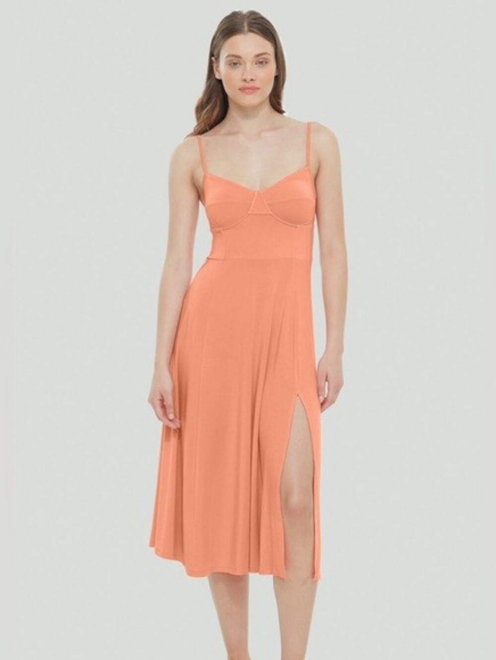 Dex Peach Coral Spaghetti-Strap Dress